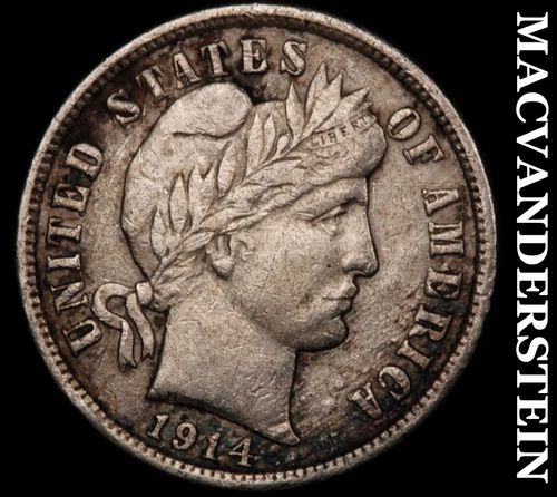 1914-D Silver Barber Dime - Scarce  Almost Uncirculated  Better Date  #G9369