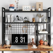 45" Desktop Bookcase 2-Tier Desk Storage Shelf Metal Organizer with Grid Panel