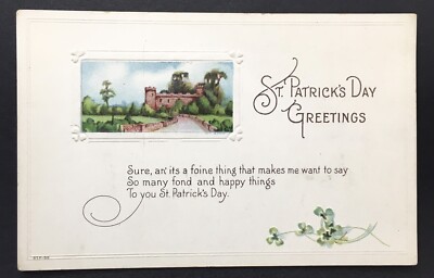 St. Patrick's Day Greetings Antique PC Shamrocks Castle STP-56