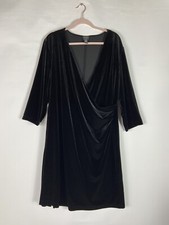 Chico's Travelers Size 22 Black Velvet Rosemary Wrap Dress 3/4 Sleeves Evening
