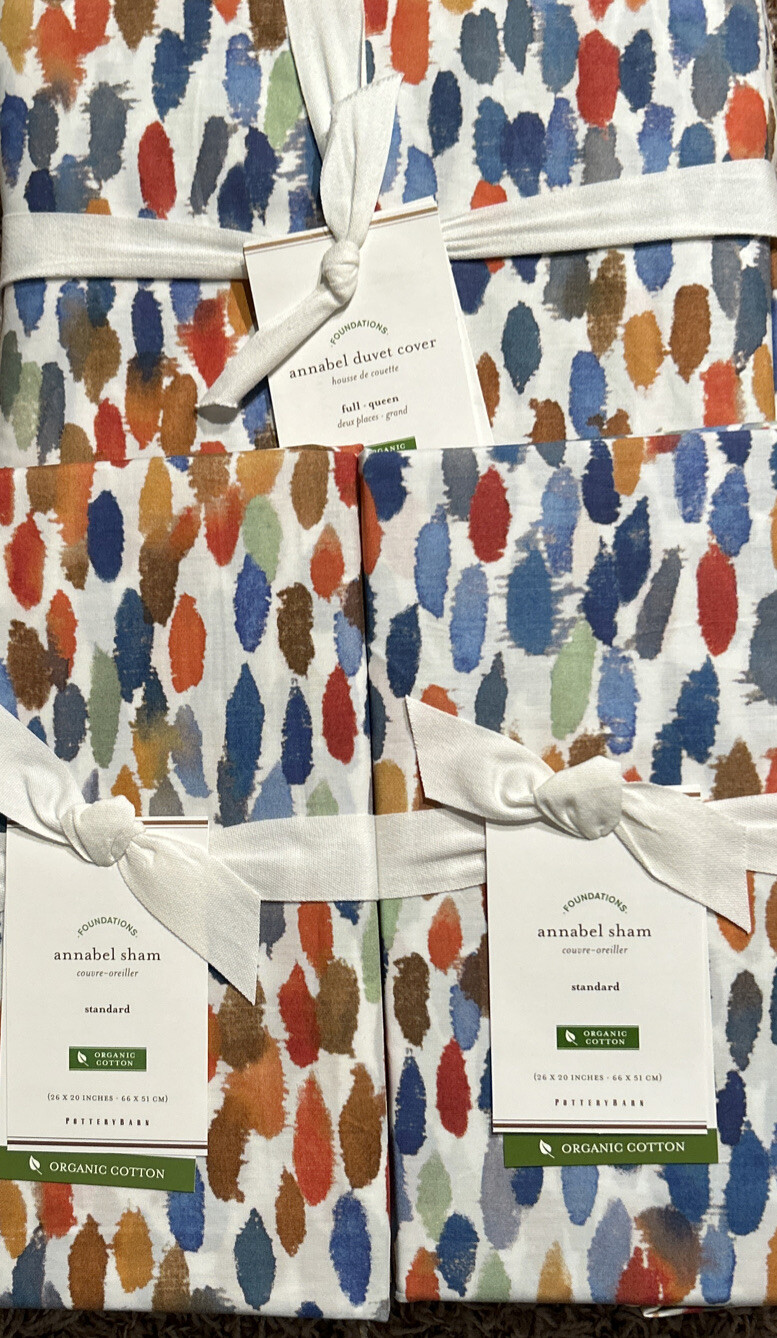 Pottery Barn Annabel Watercolor Dot Duvet Cover & (2)Stand Sham Set NWT