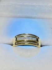 14k Yellow Gold Plated 2Ct Round Cut Simulated Diamond Men's Wedding Band Ring