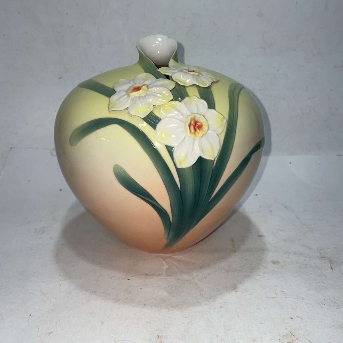 Vintage Franz Daffodil Flower Design Porcelain Round Vase, FZ00069