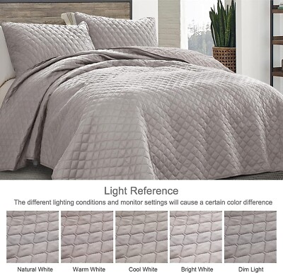 Light Grey 92x88'' Queen Size Reversible Quilt Sheet With 20x26