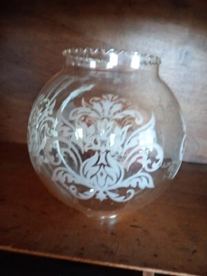 GLOBE BOULE Verre fin et décor végétal pochoir pour LUSTRE LAMPE Vintage - Photo 1/4