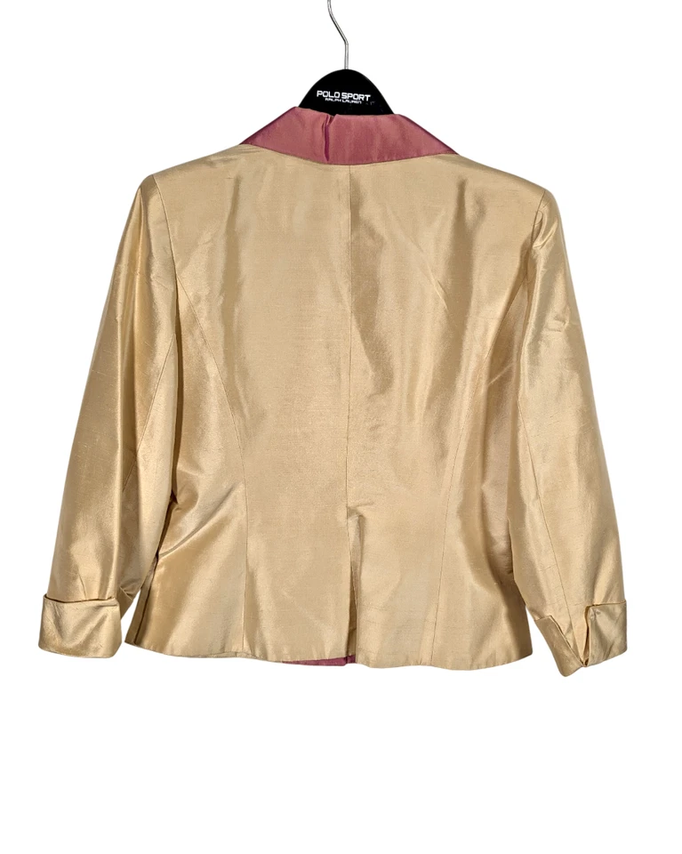 Traje Falda Vintage Victor Costa Talla 12 Diseñador 100% SEDA Perla Dorado Rosa Floral Foto 3 de 4