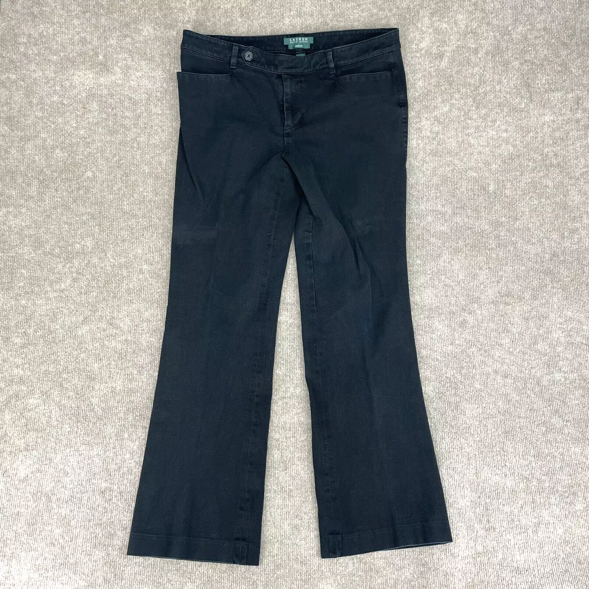 Ralph Lauren Adelle Womens 10 Denim Pants Black Straight Flare Leg Flat Front