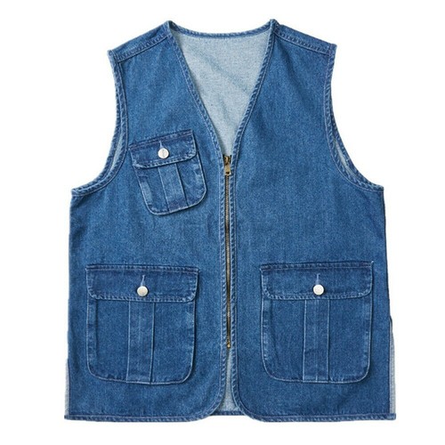 Men Denim Vest Jeans Multi Pocket 
