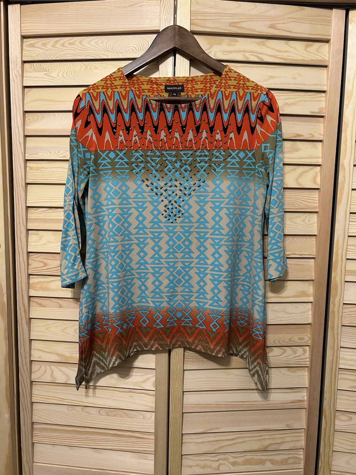 Multiples Multicolor Aztec Print Pullover Top Emb… - image 1