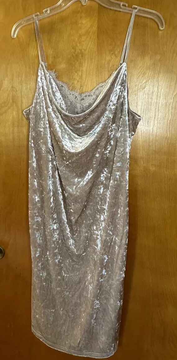 Hem And Thread Crushed Velvet Taupe Mini Dress NWT Peekaboo Lace