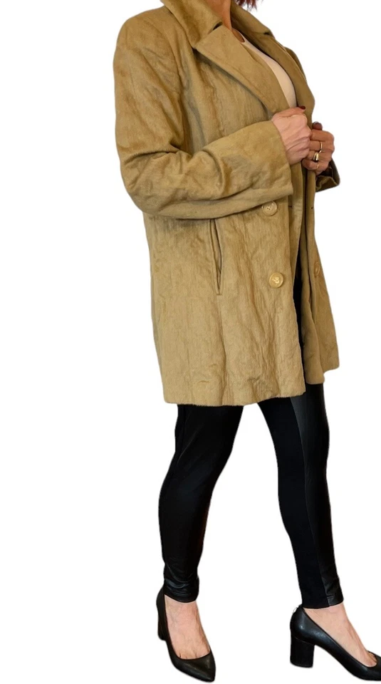 Chaqueta Abrigo Michael Kors Italia Mezcla Lana Camel Doble Pecho Guisante Talla 6 $2k Foto 3 de 4