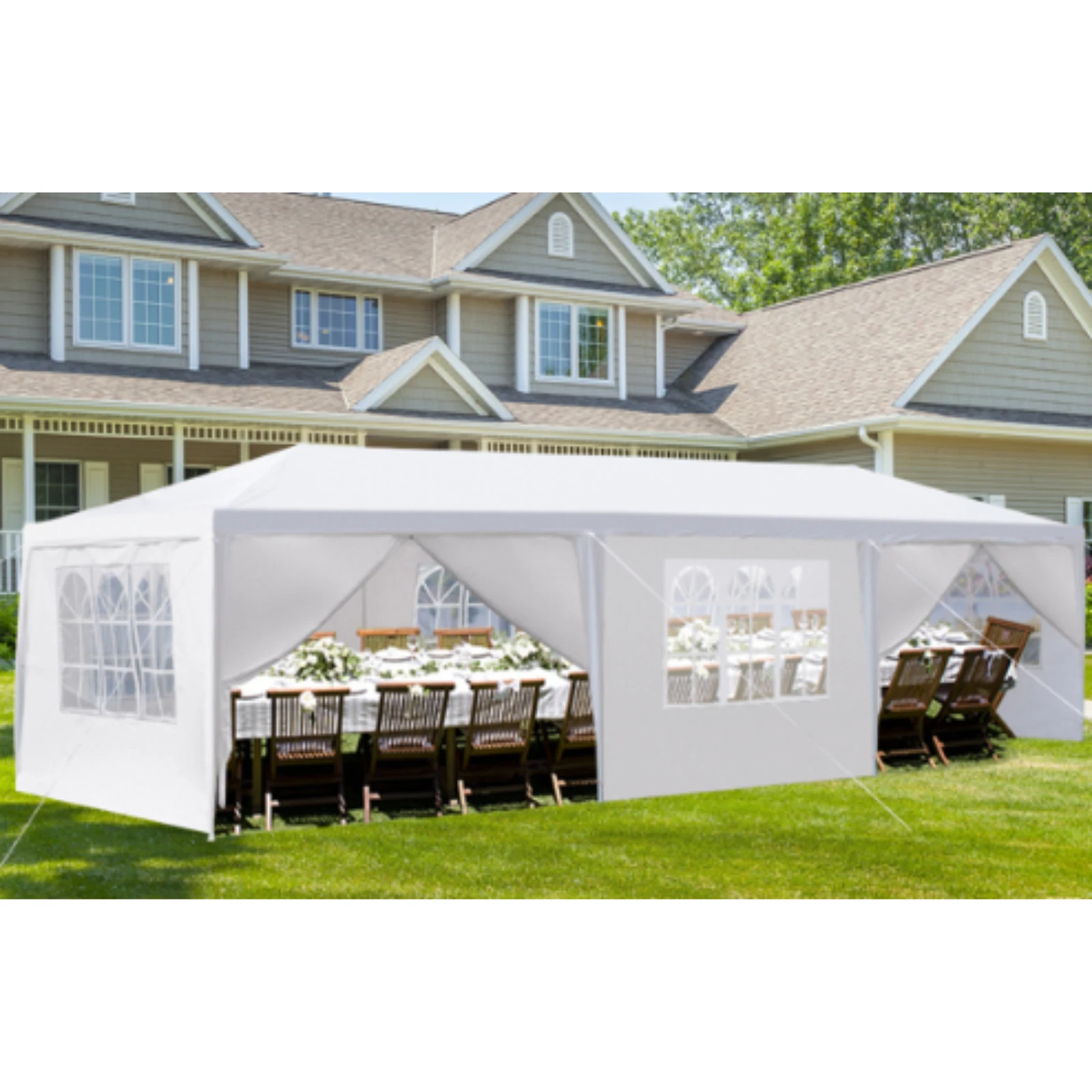 White, 10'x30' Outdoor Party Tent with 8 Removable Sidewalls, Waterproof Canopy