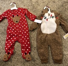 Carters Christmas Sleeper 6m Reindeer w/ Dots  Reindeer w/ a Antler Hoodie