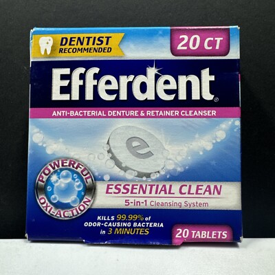 Efferdent Anti Bacterial Denture Cleaner Essential Clean 20 ct Tablets   1 Pack+