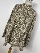 D&Co Denim & Co 3X Shirt Top Mock Turtleneck Brown Tan Animal Print Stretch M1