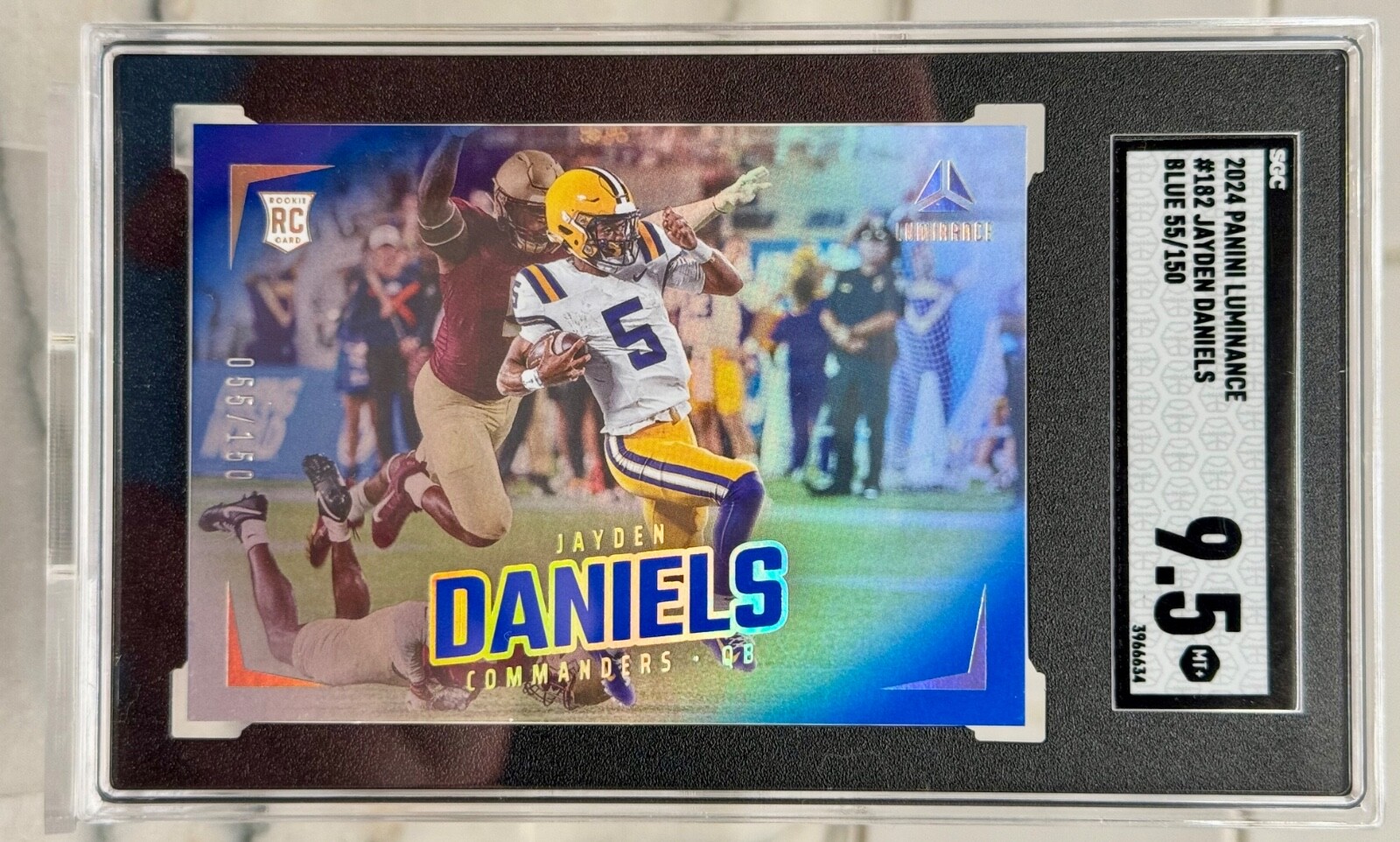 Jayden Daniels RC /150 Commanders 2024 Panini Luminance - Blue #182 SGC 9.5