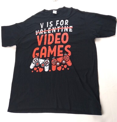 V Is For Video Games T Shirt Adult 3XL Funny Valentine's Day Gamer Gaming Tee