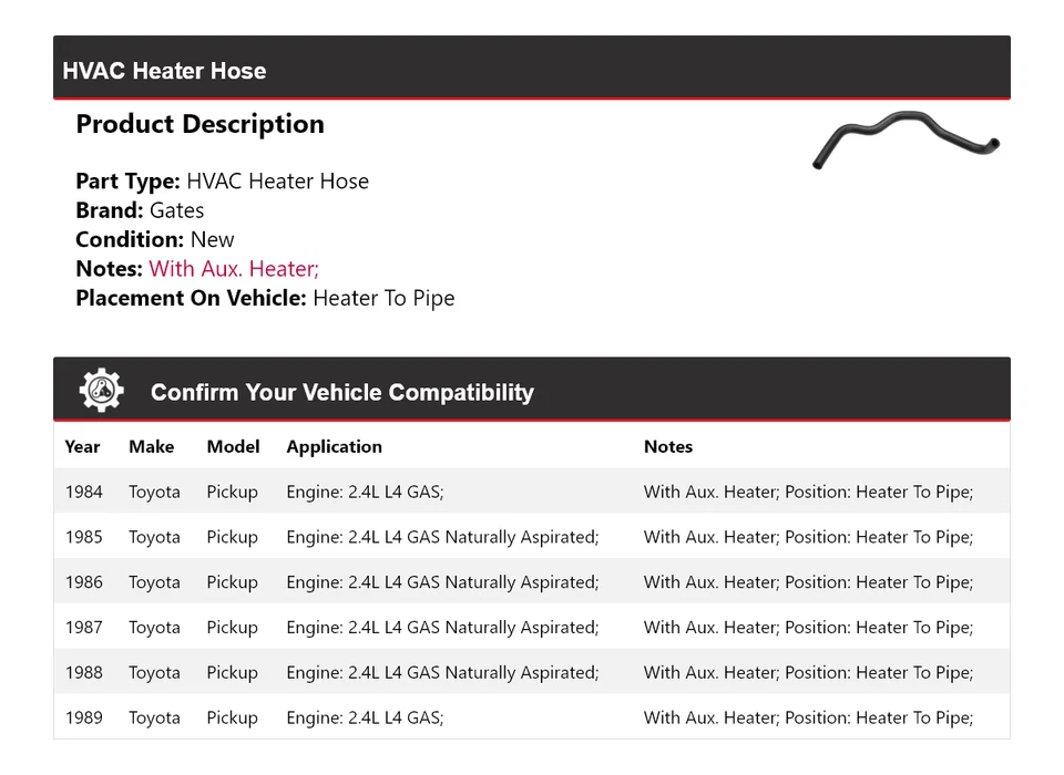Para camioneta Toyota 1984-1989 HVAC calentador manguera calentador a puertas de tubería 1985 1986 1987 Foto 2 de 4