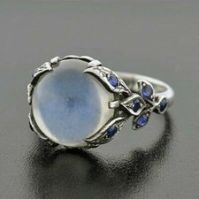 Ring Silver Womens Rainbow Natural Moonstone Jewelry Women Oval Ring Fashion