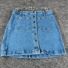 Madewell Skirt Womend 30 Blue Denim Snap Up Pockets Preppy Casual Dress