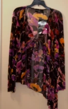 NEW ATTITUDES BY RENEE FLORAL MESH  TIE FRONT CARDIGAN PLUM  X-Large XL