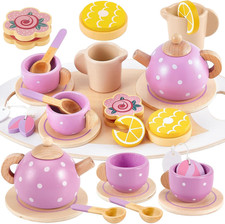 Tea Party Set for Little Girls, Wooden Tea Set for Toddlers 1-3