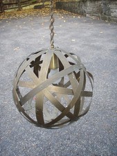 vintage ORB GLOBE brass band Mid-Century Modern Chandelier hanging Light fixture