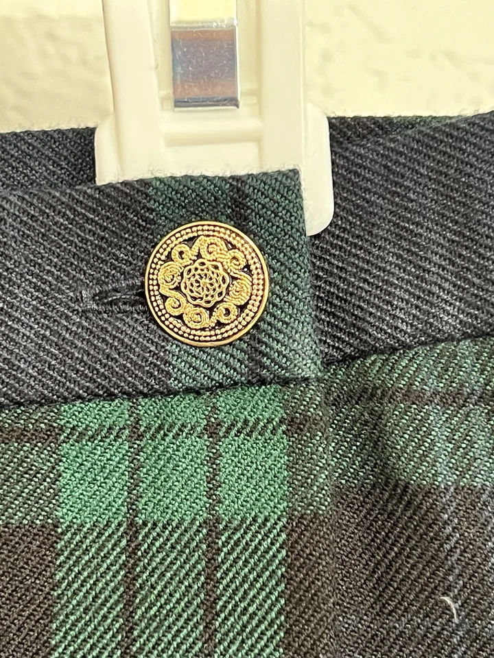 Sz 14 Long Black Watch Tartan Plaid Blue Green British Academia Outlander Skirt - Image 3 of 4