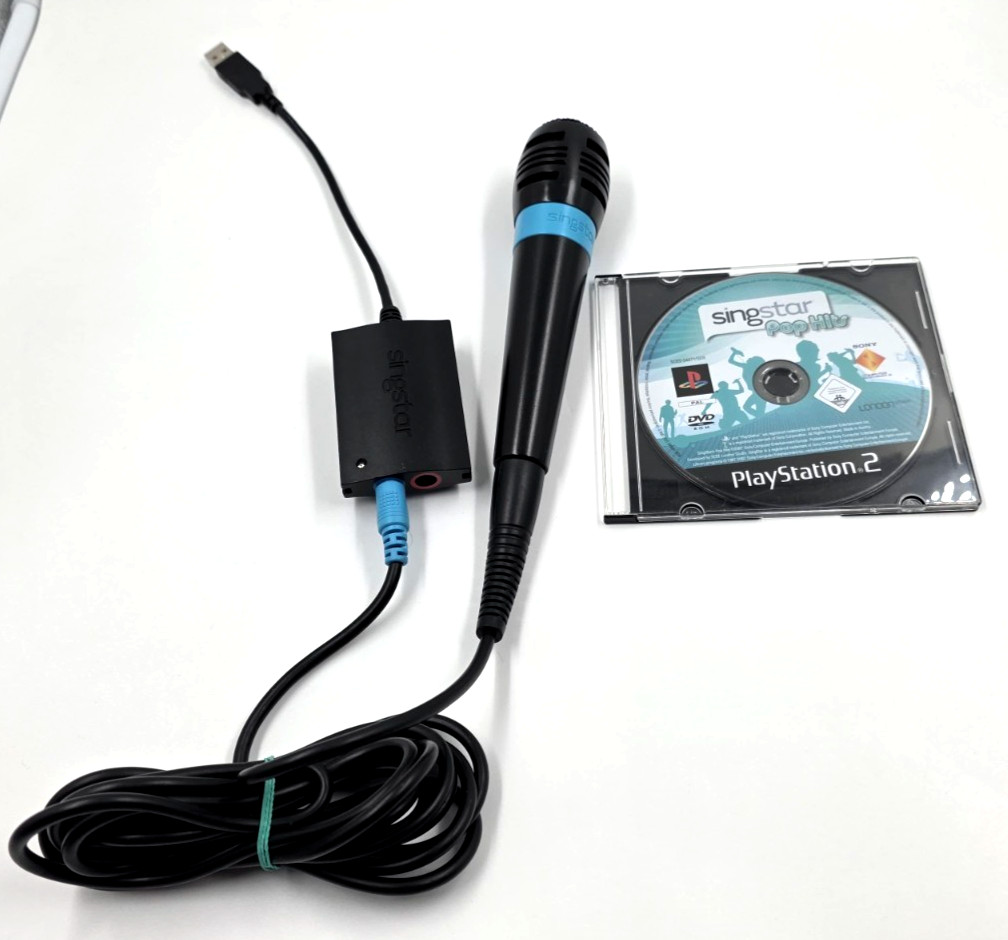 Ps2 SingStar Pop-Hits inkl. Mikrofon Blau und USB-Adapert | Set Party ✅