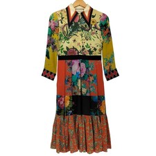 GUCCI Shirt Dress Floral Print Silk Multicolor 38