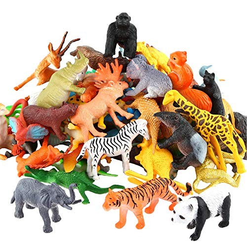 Animals Figure,54 Piece Mini Jungle Toys Set, Realistic Wild Vinyl