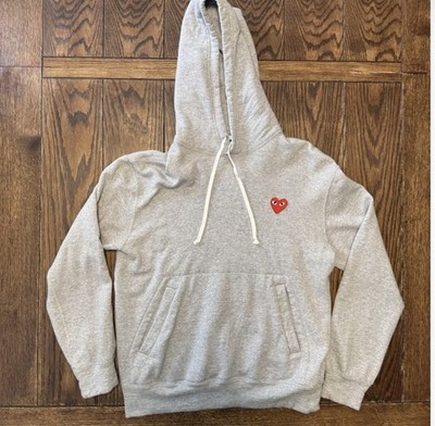 CDG Hoodie Play Comme Des Garcons Men s Size Large Gray Red Heart Pockets
