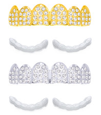 Gold Silver Plated Iced Bling CZ Top Teeth Grillz +1 Extra Molding Hip Hop L012