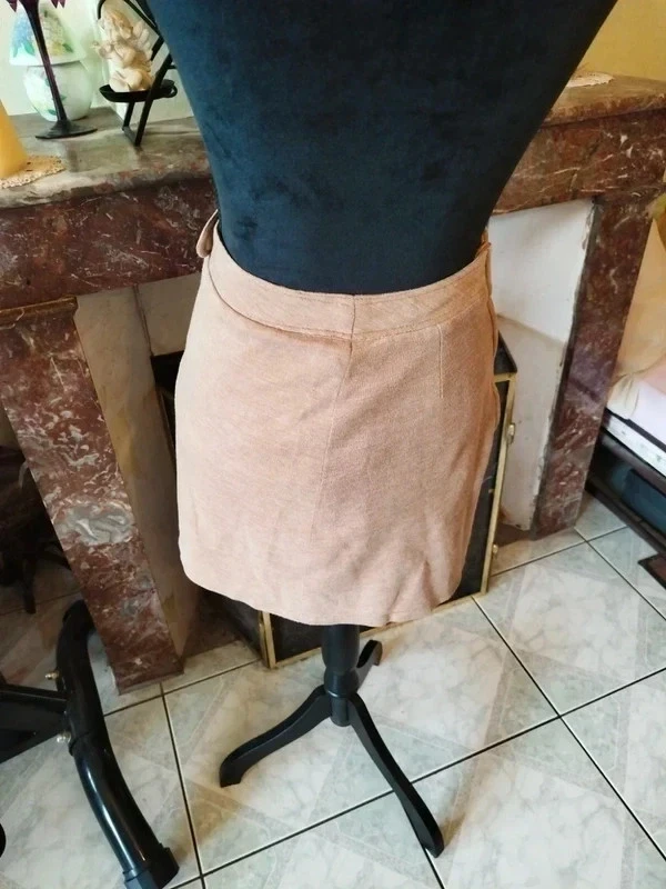Mini jupe beige coton vintage français années 60 pin up miniskirt S/36 - Photo 4/4