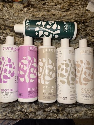 Purezero Shampoo Conditioner Bundle Biotin Coconut Milk Set 6 Bottles 12oz
