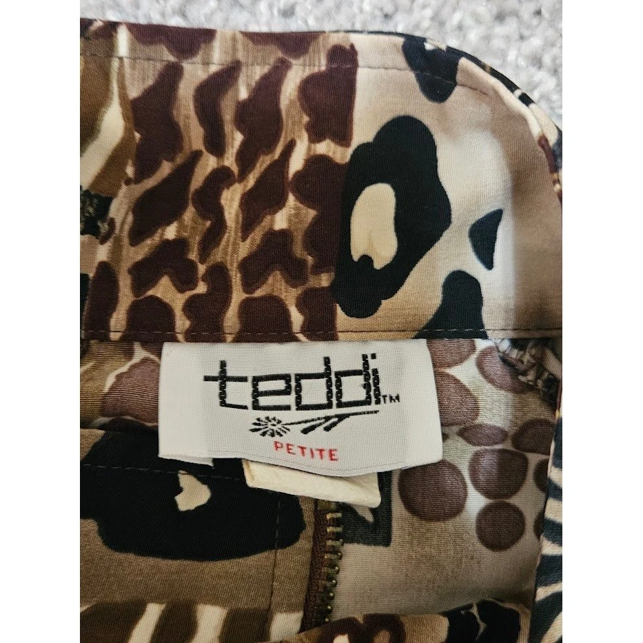 Teddi VTG Jacket Women Petite Large Brown Beige Animal Print Full Zip Patchwork - Image 3 of 4