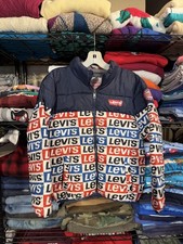 Levi's Jacket Kids Size 10-12 Multicolor Logo Puffer Hooded Zip Front Print
