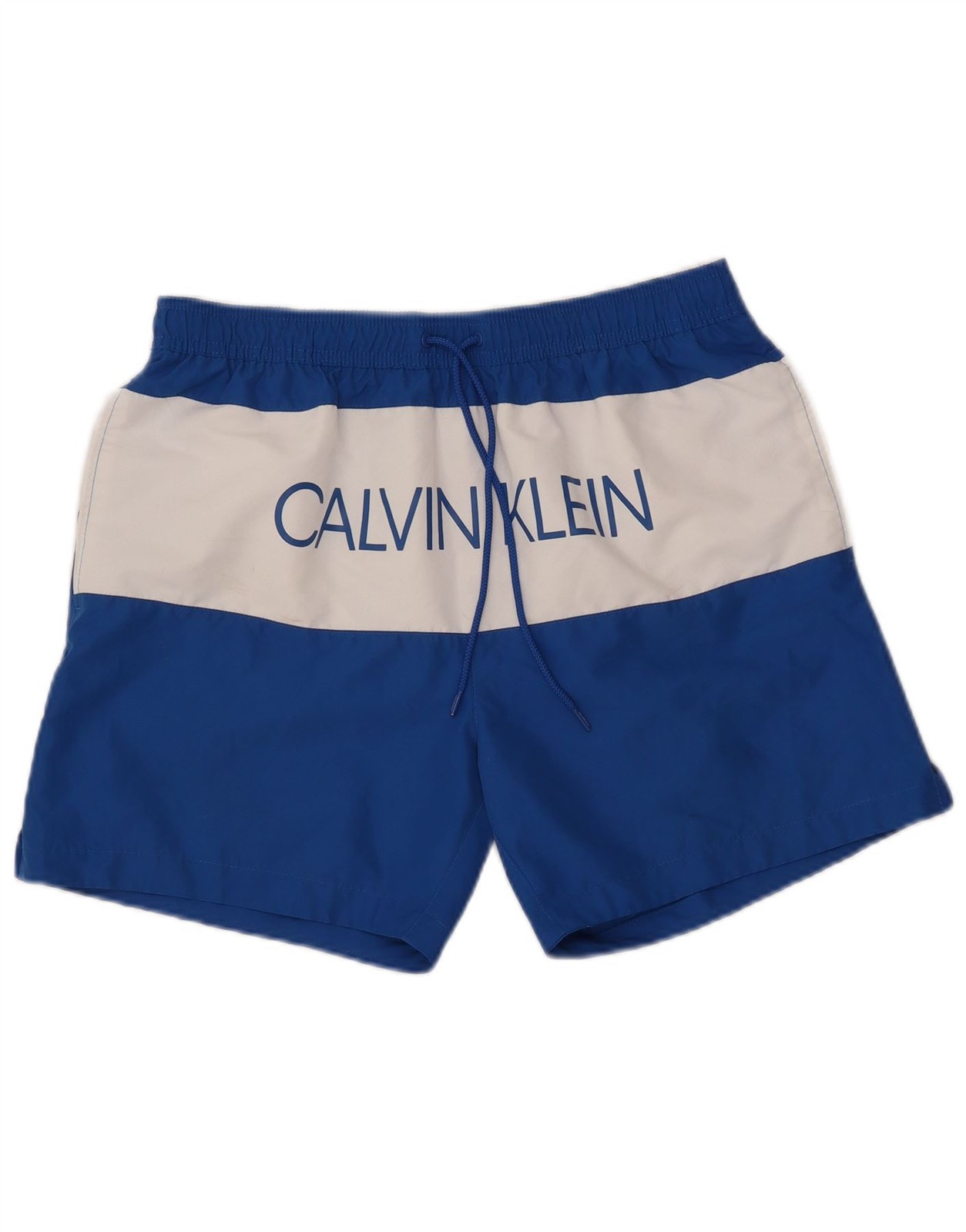 Calvin Klein Mens Graphic Swimming Shorts Large  Blue Colourblock Polyester BL10