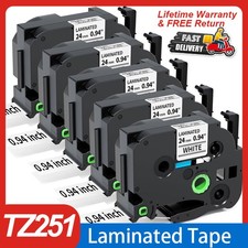 5PK 24mm Tz 251 TZe251 Black on White Label Tape For Brother P-touch PT2730