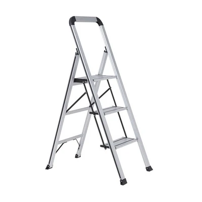 Slim Foldable 3 Step Ladder Stepladder Non Slip Tread Safety Aluminium Wolf