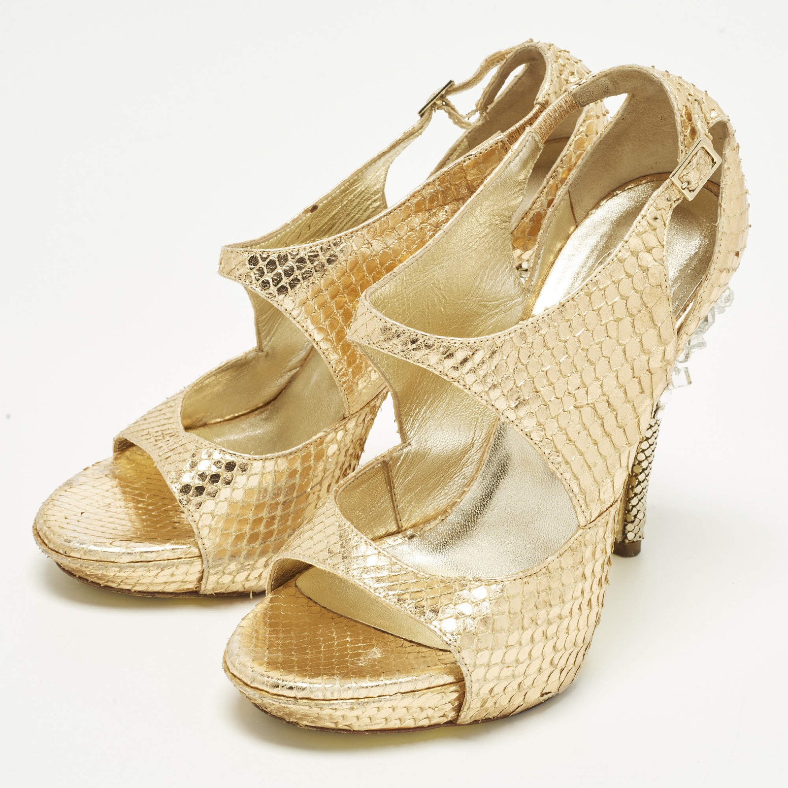 Versace Greca Size 36 Gold Python Embossed Leathe… - image 2