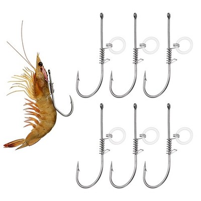 6Pcs 2/0# Shrimp Hooks, High Carbon Steel Fishing Hook, Silver