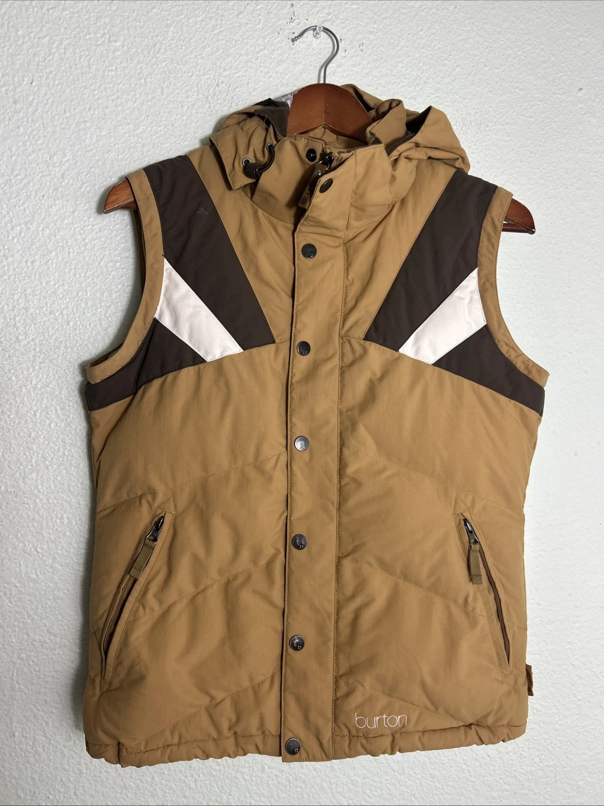 Burton Mens Small Full Zip Snap Hooded Sleeveless Jacket Multicolor
