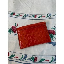 Coach Slim Card Case Holder Hot Orange Liquid Gloss Embossed Logo design EUC