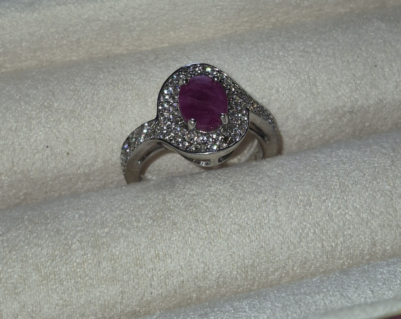 Genuine Ruby 925 Sterling Silver Ring With Glass … - image 3