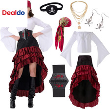 Women'S Pirate Costume Outfit, Renaissance Top Skirt Corset Set Accessories