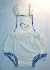 Vtg Carter's Baby Unisex White Terry Cloth Sunsuit Beach Smiling Whale 12 Mos