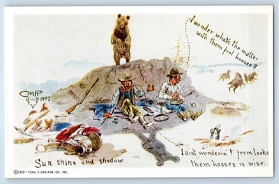 1952 Bear Sun Shine And Shadow Charles M. Russell Cowboy Artist Signed Postcard