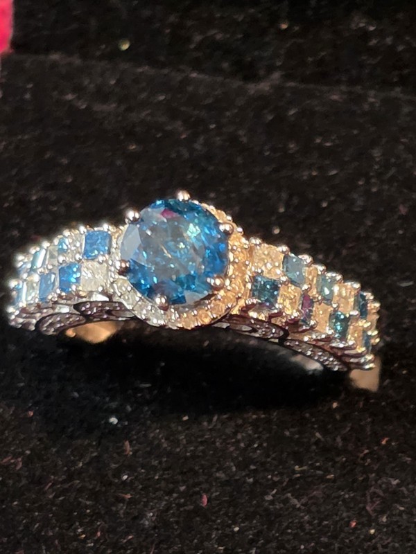 3 Ct. Blue/White Diamond Ring 10 Kt White Gold Size 7,I-2/I-3 Clarity Bargain!! 