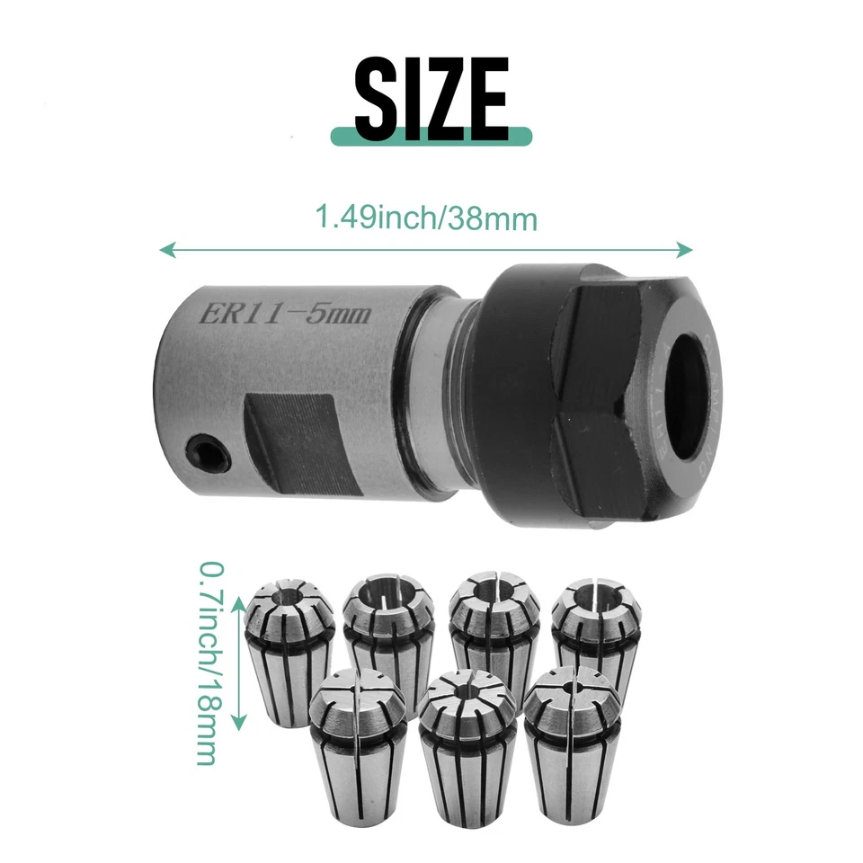 7Pcs ER11 1-7mm Spring Collets with ER11A 5mm Motor Shaft Holder Extension7489 - Image 4 of 4